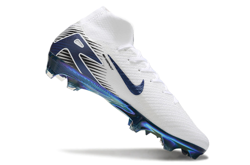 Chuteira Nike Air Zoom Mercurial Superfly 10 Elite Campo - Branco/Preto/Azul