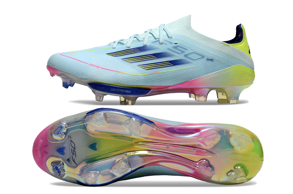 Chuteira Adidas F50.1 Elite Campo - Azul Claro/Verde/Rosa