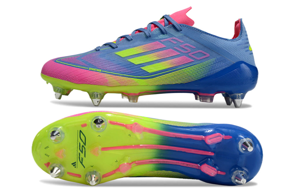Chuteira Adidas F50 X Campo SG - Azul/Verde/Rosa