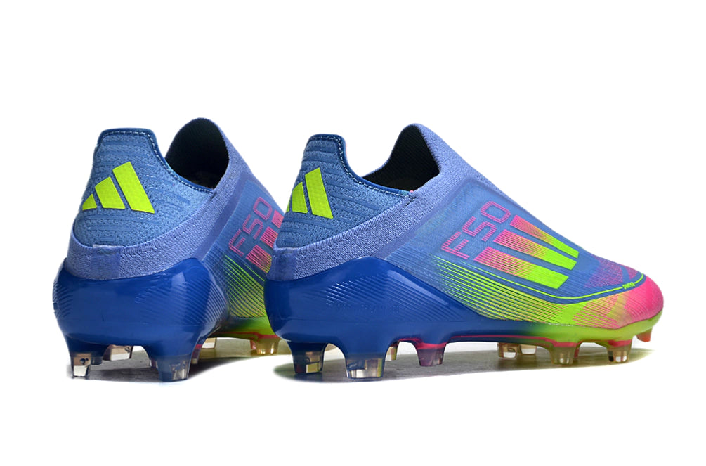 Chuteira Adidas F50+ Elite Campo - Azul/Verde/Rosa