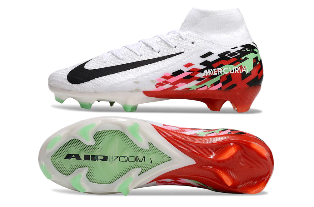 Chuteira Nike Air Zoom Mercurial Superfly 10 Elite Campo - Branco/Vermelho/Preto