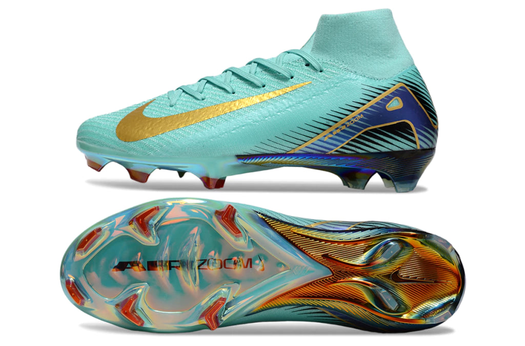 Chuteira Nike Air Zoom Mercurial Superfly 10 Elite Campo - Azul/Dourado