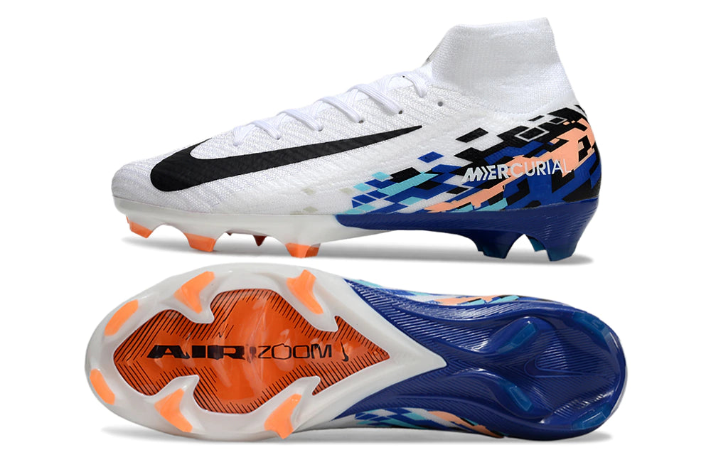 Chuteira Nike Air Zoom Mercurial Superfly 10 Elite Campo - Branco/Azul