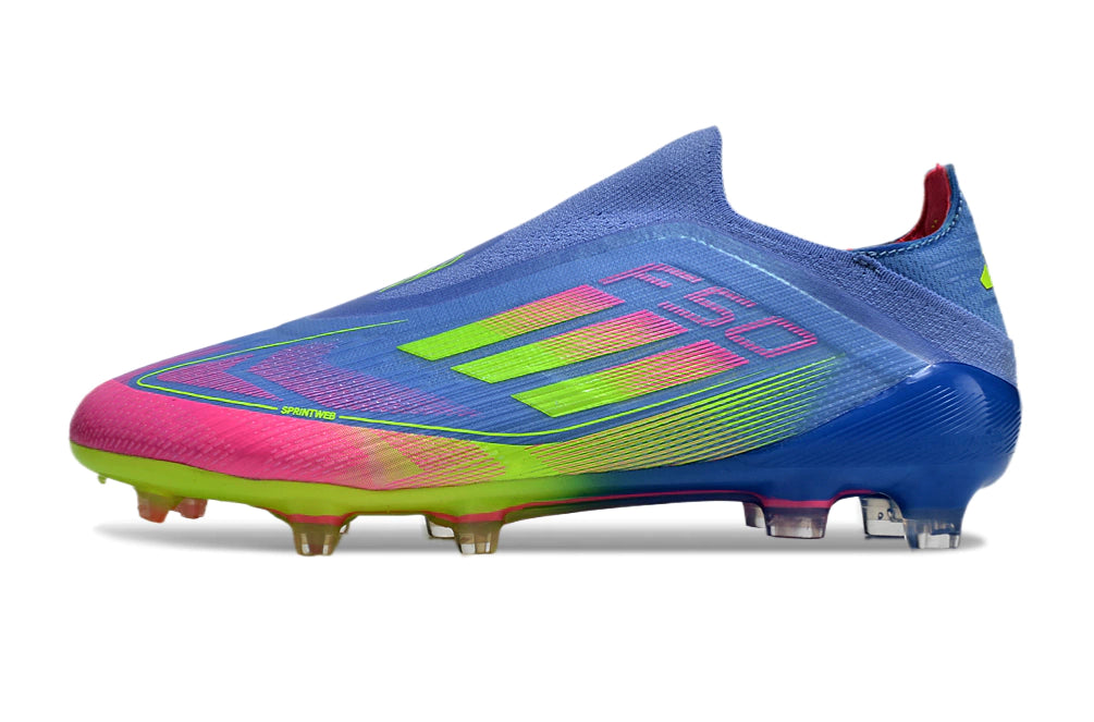 Chuteira Adidas F50+ Elite Campo - Azul/Verde/Rosa