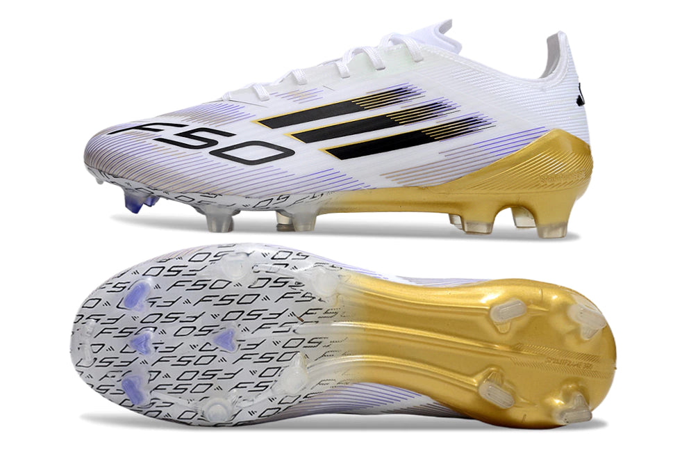 Chuteira Adidas F50 X Campo - Branco/Dourado/Preto