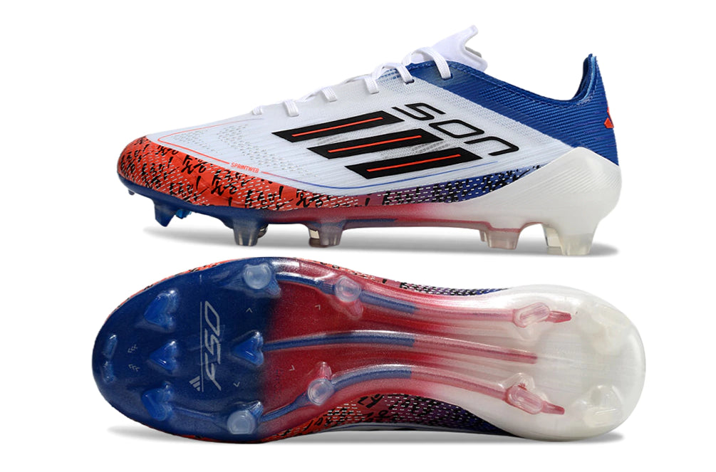 Chuteira Adidas F50 X Campo - Branco/Azul/Laranja