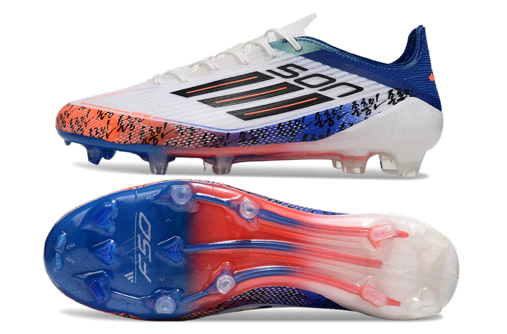 Chuteira Adidas F50 X Campo - Branco/Azul/Laranja