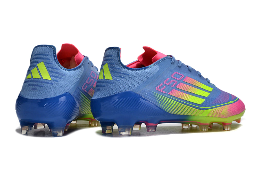 Chuteira Adidas F50 X Campo - Azul/Verde/Rosa