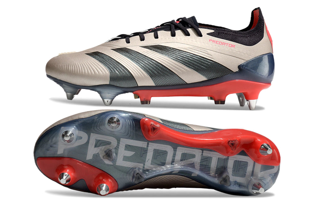 Chuteira Adidas Predator Elite SG - Bege/Preto/Vermelho
