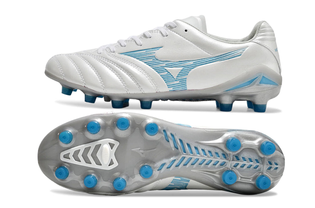 Chuteira Mizuno Morelia Neo 4 Campo - Branco/Azul/Cinza