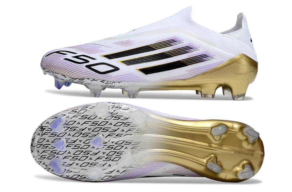 Chuteira Adidas F50 X Laceless Campo - Branco/Dourado