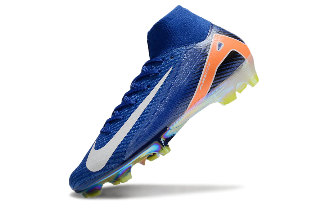 Chuteira Nike Air Zoom Mercurial Superfly 10 Elite Campo - Azul/Laranja/Branco