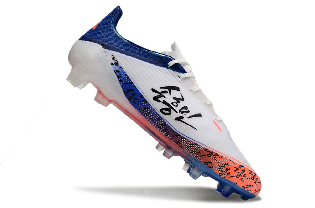Chuteira Adidas F50 X Campo - Branco/Azul/Laranja