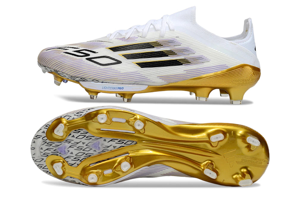 Chuteira Adidas F50.1 Elite Campo - Branco/Dourado