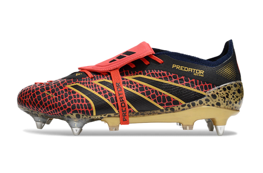 Chuteira Adidas Predator 25 Elite Tongue SG - Preto/Dourado/Vermelho