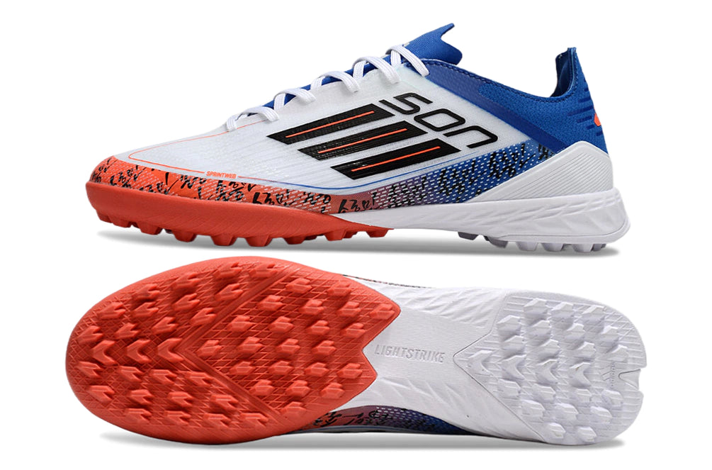 Chuteira Adidas X F50 Pro Society - Branco/Azul/Laranja