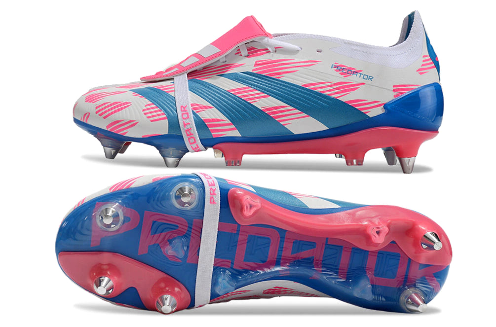 Chuteira Adidas Predator Elite Tongue SG - Branco/Azul/Rosa