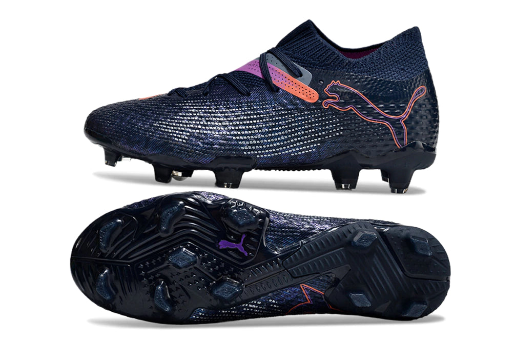 Chuteira Puma Future 7 Ultimate Campo FG - Azul Escuro/Rosa/Branco