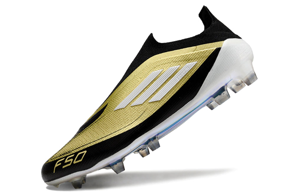 Chuteira Adidas F50 X Laceless Campo - Dourado/Preto/Branco