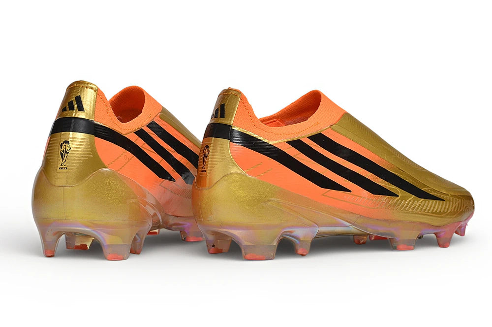 Chuteira Adidas F50 Hyperfast Laceless FG - Laranja/Dourada
