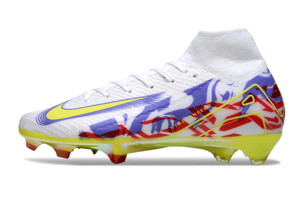 Chuteira Nike Air Zoom Mercurial Superfly 10 Elite Campo - Branco/Vermelho/Roxo